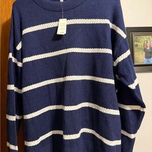 Aerie womens Crewneck Sweater in Navy and White